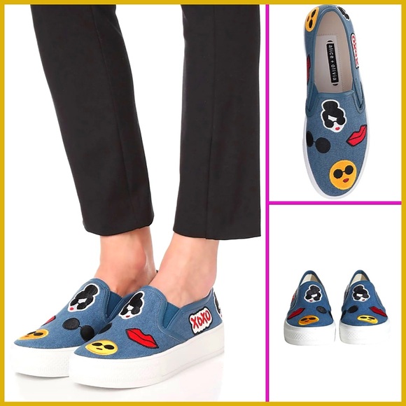 Alice + Olivia Shoes - Alice + Olivia Pia Stace Face Embroidered Slip On High Platform Sneaker Shoe